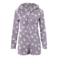 thumbnail image 3 of ZQUUVOU Women's Flannel Romper Zip Up Ears Hooded Fleece Fuzzy Long Sleeve Warm Long Sleeve Shorts Jumpsuit Purple, 3 of 5