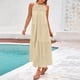 thumbnail image 5 of Vestido de Verano de Color Sólido Suelto Cuello Redondo, Imitación de Algodón Ligero de Moda para Mujeres, 5 of 9