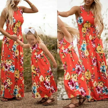 Mommy and Me Family Matching Dress Mother Daughter Floral Holiday Maxi Dress