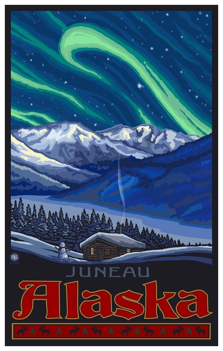 Juneau Alaska Alaska Northern Lights Travel Art Print Poster by Paul A