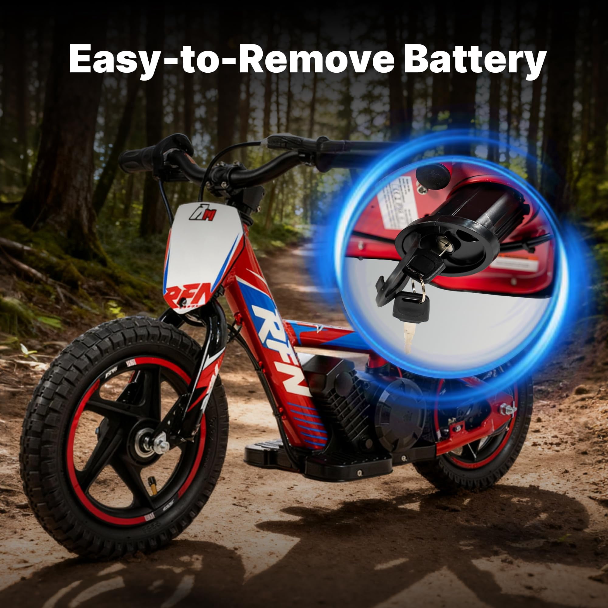RFN Kids 24V Electric Balance Bike – 170W Motor, 2-Speed Mode, 12" Off Road Electric Dirt Bike, Safe Starter Ebike for Ages 3+