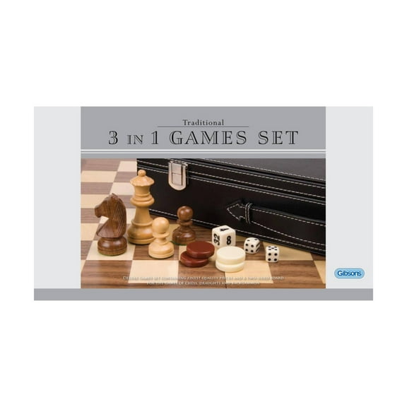 Gibsons Games 3 in 1 Games Set - Chess, Draughts, and Backgamon New