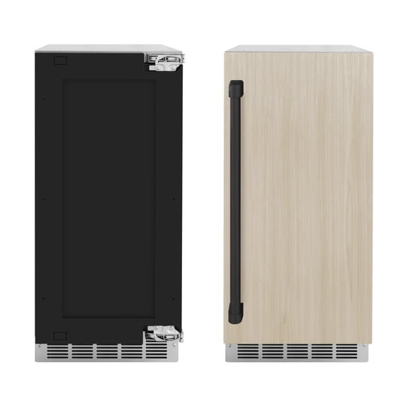 ZLINE Autograph Edition 15 in. Touchstone Clear Cube Ice Maker with Drain Pump and Panel Ready Door with Matte Black Handle (ICCDPZ-15-MB)