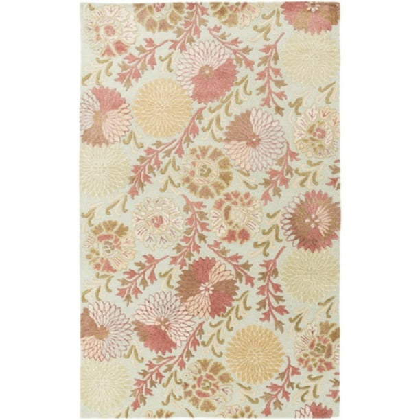 5' x 8' Vintage Gardenscape Blush Pink, Light Sage Green and Golden