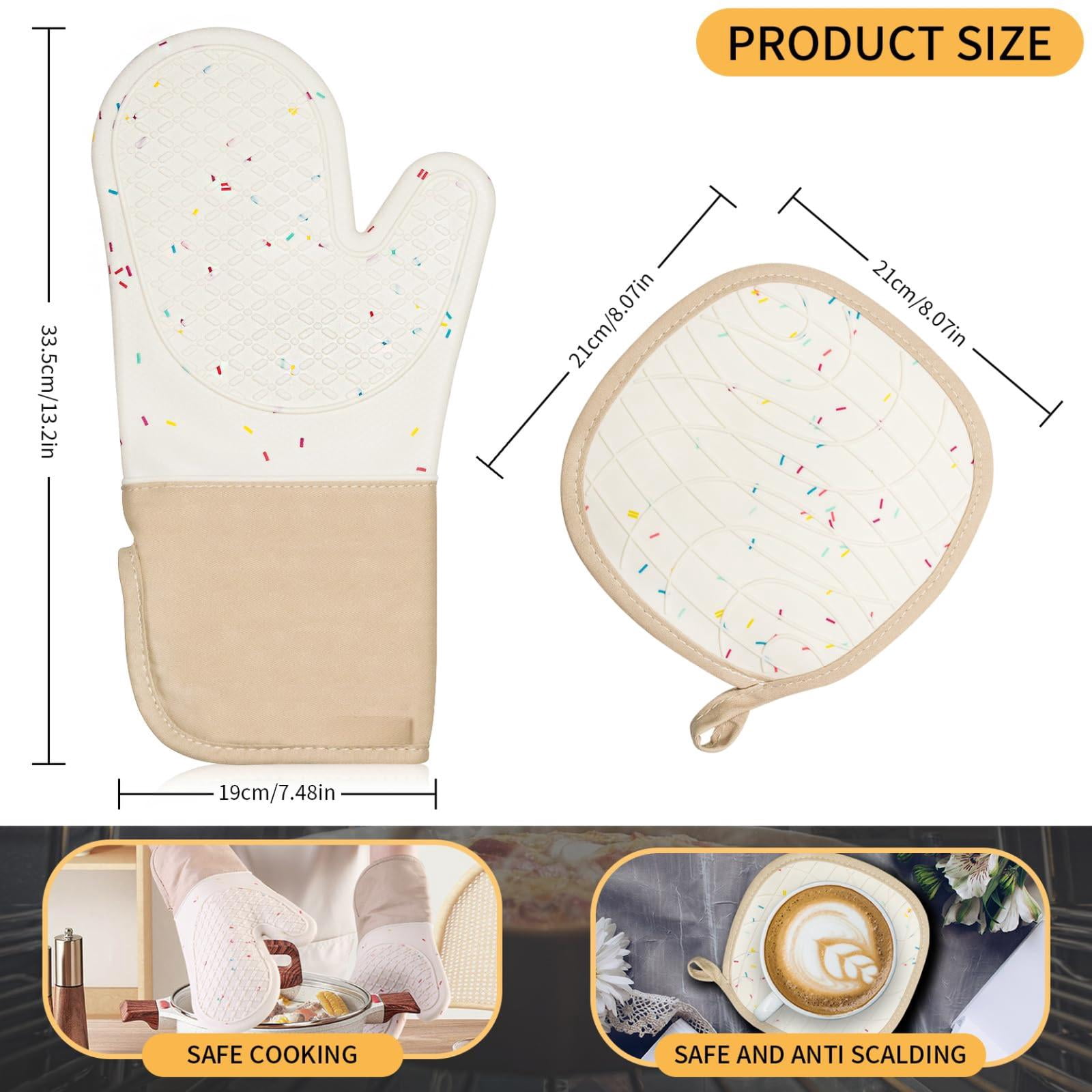 Oven Mitts Beige 4, Heat Resistant Kitchen Gloves for Baking Cooking