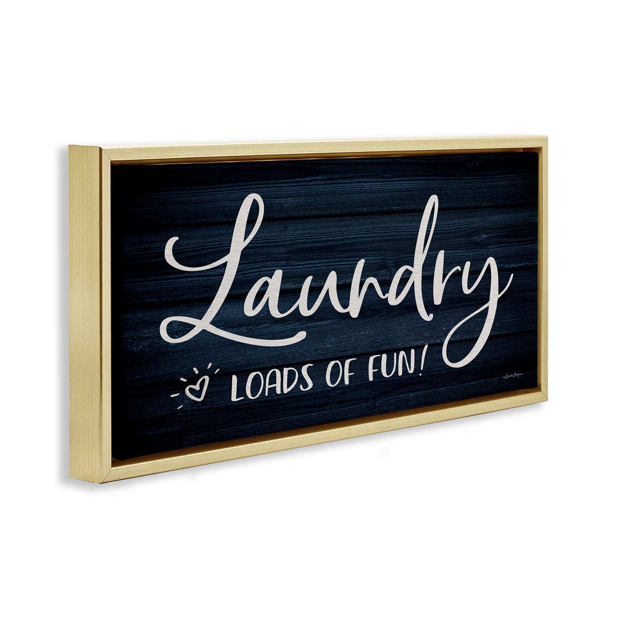 Stupell Industries Loads of Fun Laundry Typography Painting Gold Floater Framed Art Print Wall Art, 31 x 14