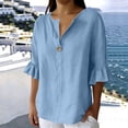 thumbnail image 5 of Naotn Ruffle 3/4 Sleeve Linen Shirts for Women Summer Casual Solid Color Button V Neck Tunic Tops, 5 of 7