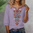thumbnail image 5 of Qulqfy Embroidered Shirts for Women 3/4 Sleeve Fall Casual Floral Purple Comfy Tunic Cute Henley V-Neck Tshirts XL, 5 of 8