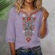 thumbnail image 5 of Neewe Women's Embroidered Tops 3/4 Sleeve Traditional Boho Shirts for Women V Neck Peasant Tunic Blouses, 5 of 8
