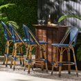 thumbnail image 2 of Cotterell Outdoor French Wicker and Aluminum 29.5 Inch Barstools, Set of 4, Navy Blue and Bamboo Finish, 2 of 8