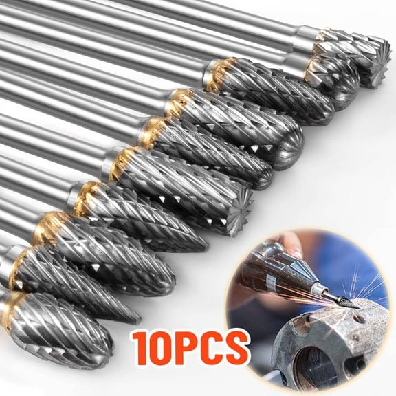 10Pcs Carbide Burr Set Compatible with Dremel Rotary Tool Die Grinder Bits Rotary File Rasp with 1/8" Shank Tool Accessories for Attachments Cutting Burrs Metal Grinding Engraving Porting