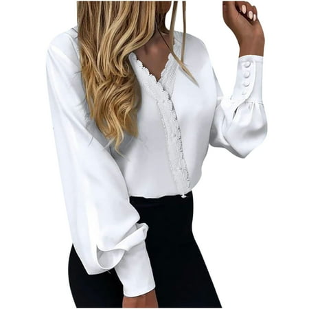 

TYLBkk CLEARANCE Long Sleeve Shirts For Women Lace Tops V Neck T Women Panel Shirt Top Fashion Women Print Patchwork Button Shirt Pullover
