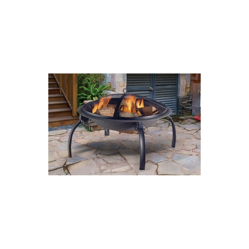 Living Accents Round Wood Fire Pit Black Steel Portable