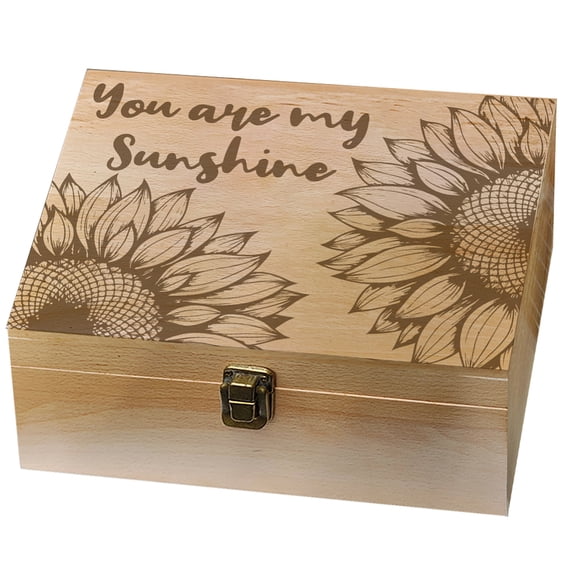 1 Pc Wooden Memory Keepsake Box Blooming Sunflowers Motif Decorative Wooden Memory Box with Hinge Lids 24.5x19.5x10.3cm
