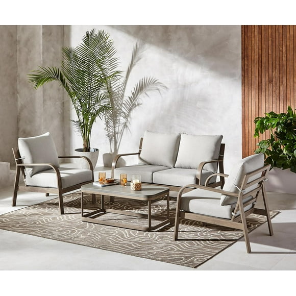 Better Homes & Gardens Prado 4-Piece Patio Outdoor Conversation Set - Brown, Hand-painted concrete finish