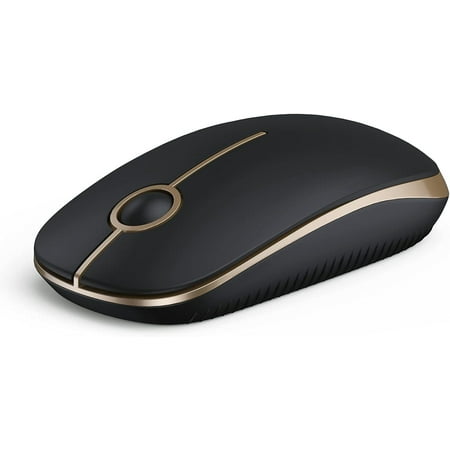 Wireless Mouse, 2.4G Slim Portable Computer Mouse with Nano Receiver Quiet Silent Optical Laptop Mouse for Notebook, PC, Laptop, Computer-Black and Gold