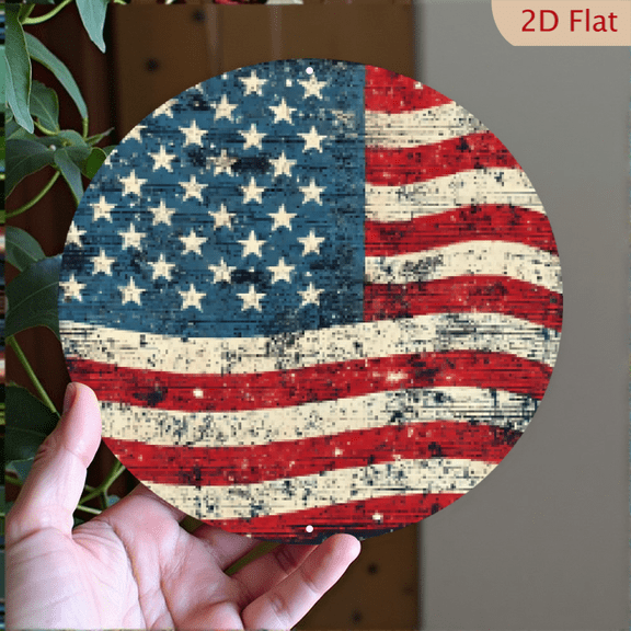 8x8inch Aluminum Vintage American Flag Round Metal Sign - Perfect for Man Cave, Home, Garden, Patio Bar Decor