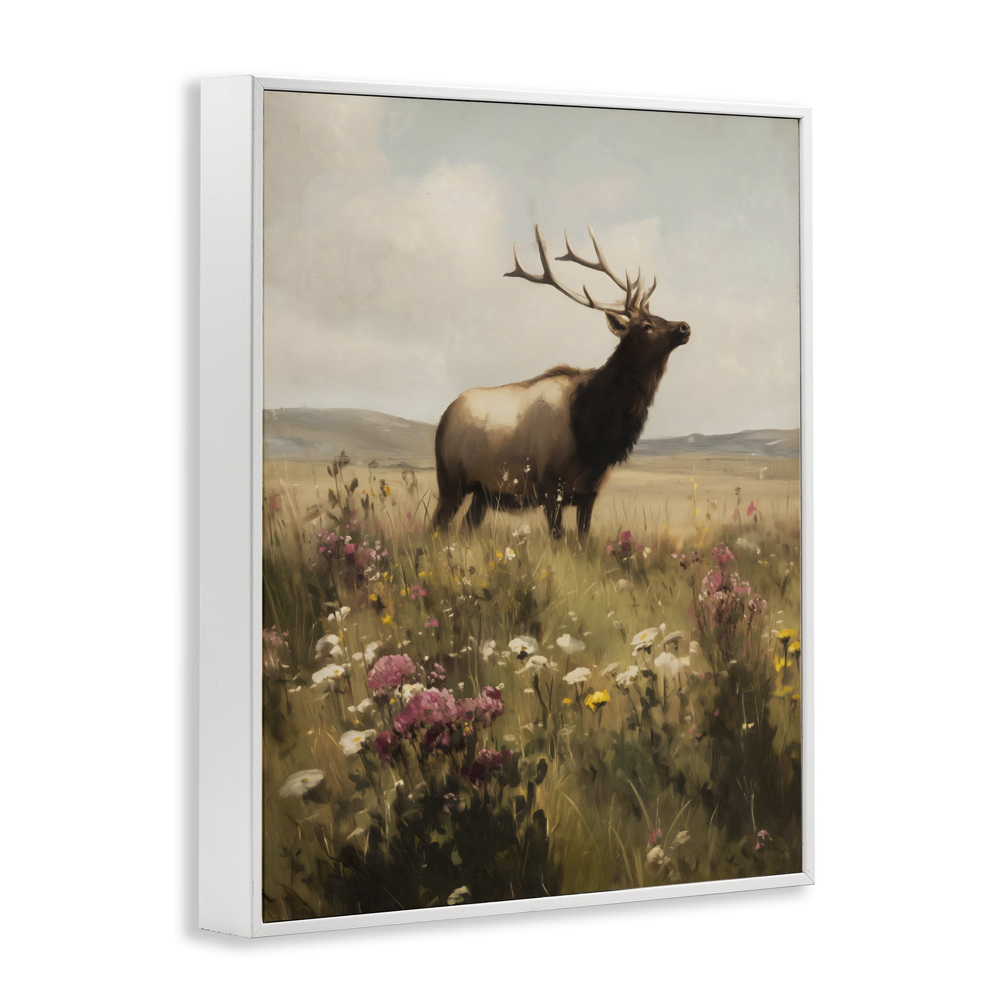 Stupell Industries Elk in the Wildflower Meadow White Framed Giclee Art, design by Arlington Prints