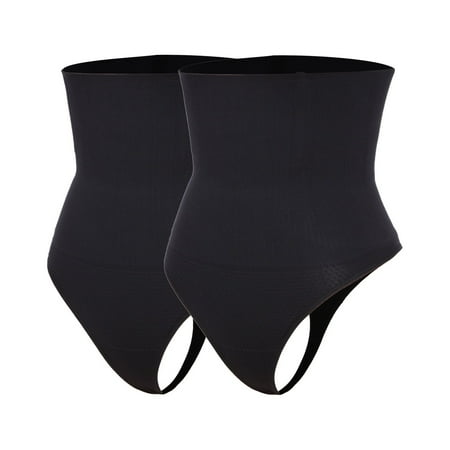 QRIC 2 Pack Women High Waist Tummy Control Panties Sexy Thong Panty Slimming Shapewear