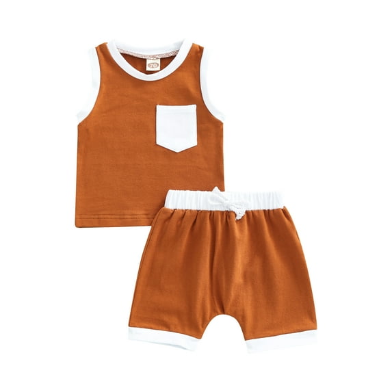 Franhais Baby Infant Two Piece Set, Sleeveless Contrast Color Vest Tops Elastic Waist Drawstring Shorts