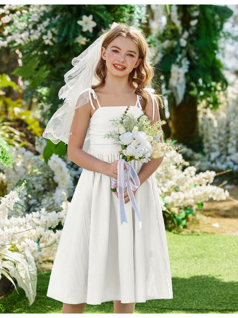 teen girl beach dress Oudiya Girls Summer Maxi Spaghetti Strap Ruched Flowy Boho Casual Party Sundress 6-14Y sharon said