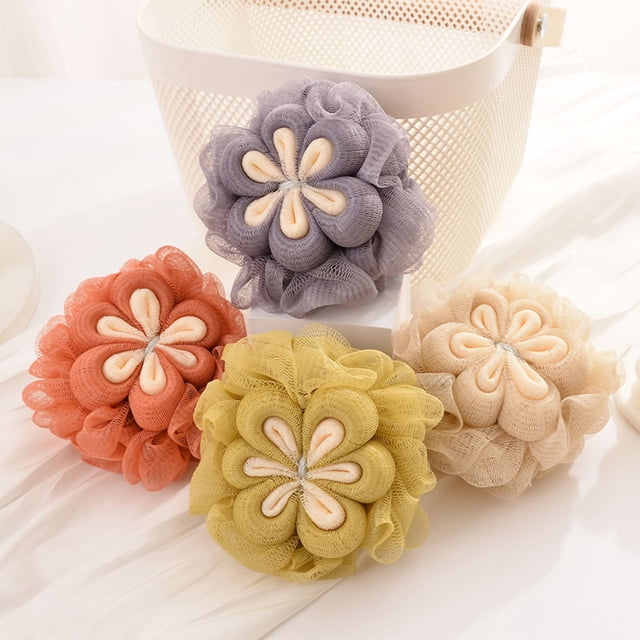 Flor de baño flor de ciruelo - esponja de baño suave para ducha y baño, 4,7x3,1 pulgadas, crea una espuma rica, poliéster, beige/rosa/amarillo