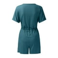 thumbnail image 7 of Lisingtool Womens Overalls Rompers for Women V Neck Summer Casual Loose Short Sleeve Jumpsuits Elastic Waist Summer Outfits with Pockets Jumpsuits for Women Dressy Blue, 7 of 7
