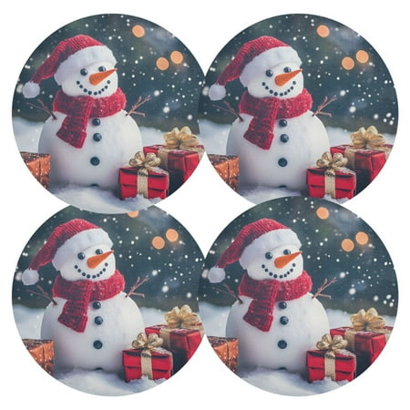 

joogoo Christmas Snowman in Winter Round Plate Mats for Dining Table Placemat Set of 4 Holiday Decoration