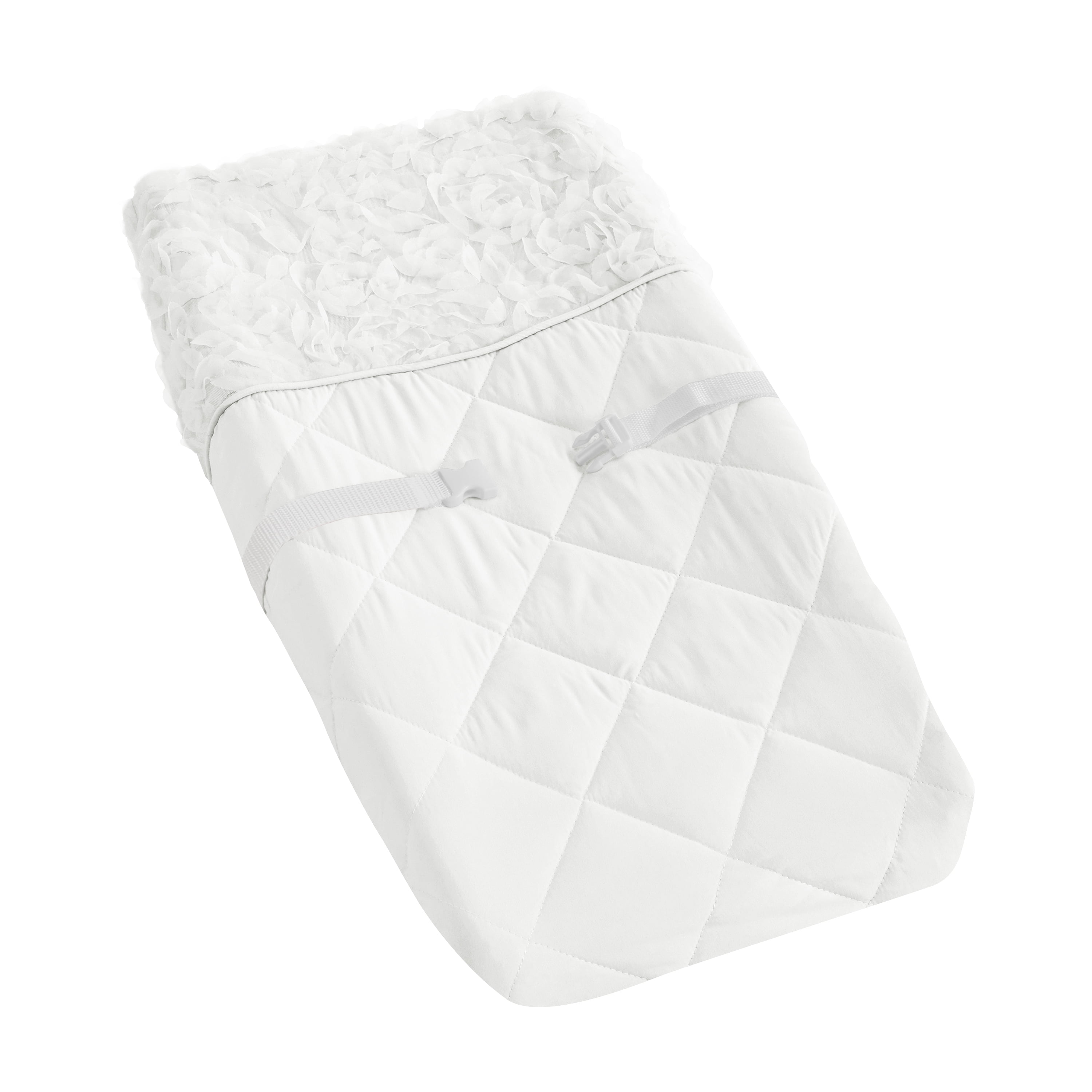 White Floral Rose Changing Pad Cover by Sweet Jojo Designs