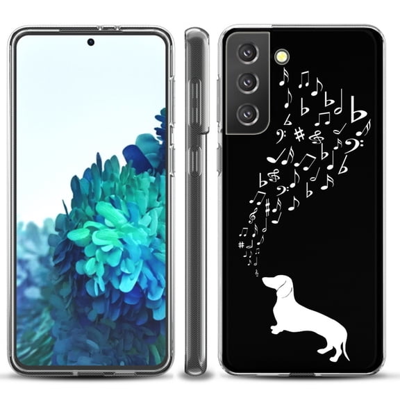 Slim-Fit TPU Protective Phone Case compatible with Samsung Galaxy S21  5G / S21 PLUS 5G, by OneToughShield ® - Dachshund/Puppy Music