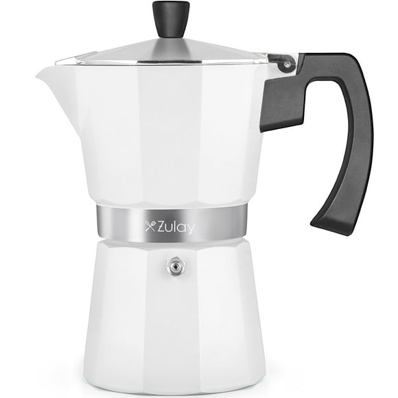 Moka Pot Espresso Zulay Premium, a prueba de fugas, 300 ml, 6 tazas, color blanco