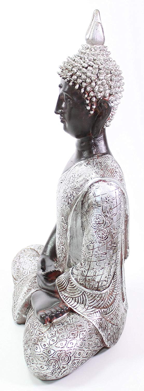 ERROR Feng Shui 11" Silver Black Thai Meditating Buddha Home Decor Statue New