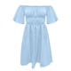 thumbnail image 5 of Gibobby Vestidos para Mujer Vestido de verano para mujer, manga farol, hombros descubiertos, minivestidos con volantes, línea A, vestido fluido(Azul,XL), 5 of 5