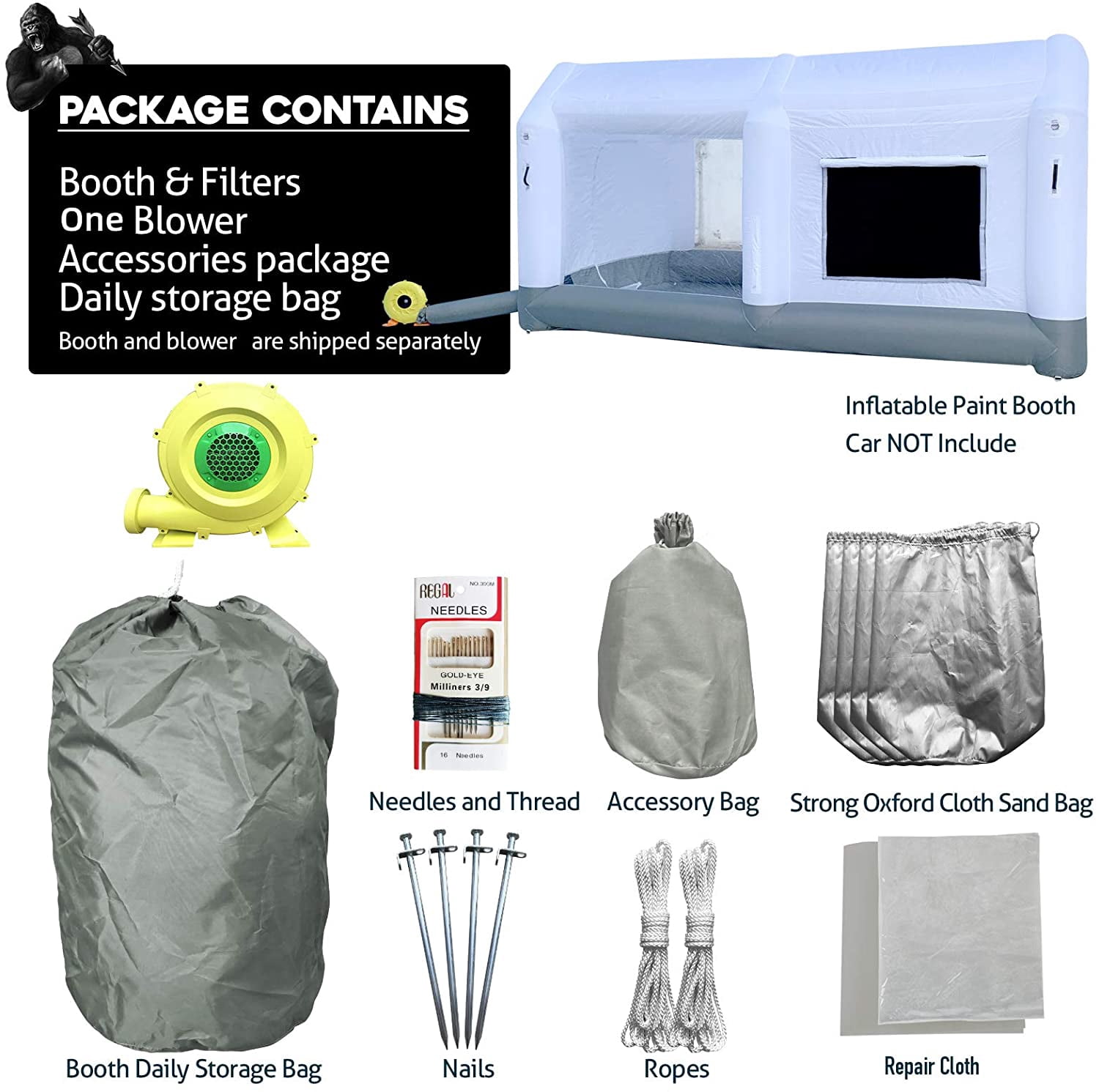 GORILLASPRO Inflatable Paint Booth 13x10x8Ft with 750W Blower Portable Inflatable Spray Booth Upgrade Air Filter System