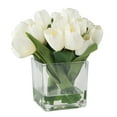 thumbnail image 4 of Pure Garden Tulip Floral Arrangement - Artificial Flowers with Leaves in Glass Vase - Cream, 4 of 5