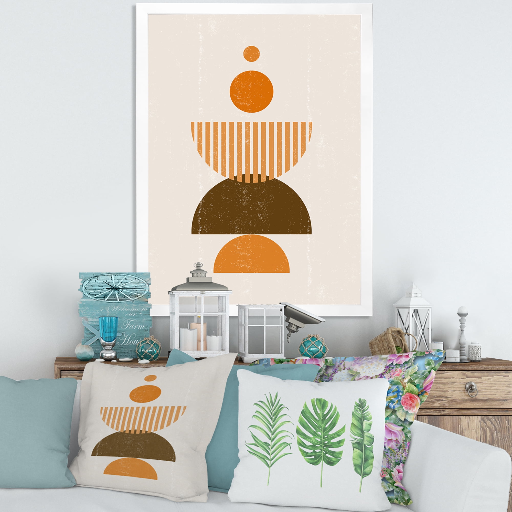 Designart 'Abstract Minimal Moon and Sun In Earth Tones I' Modern Framed Art Print