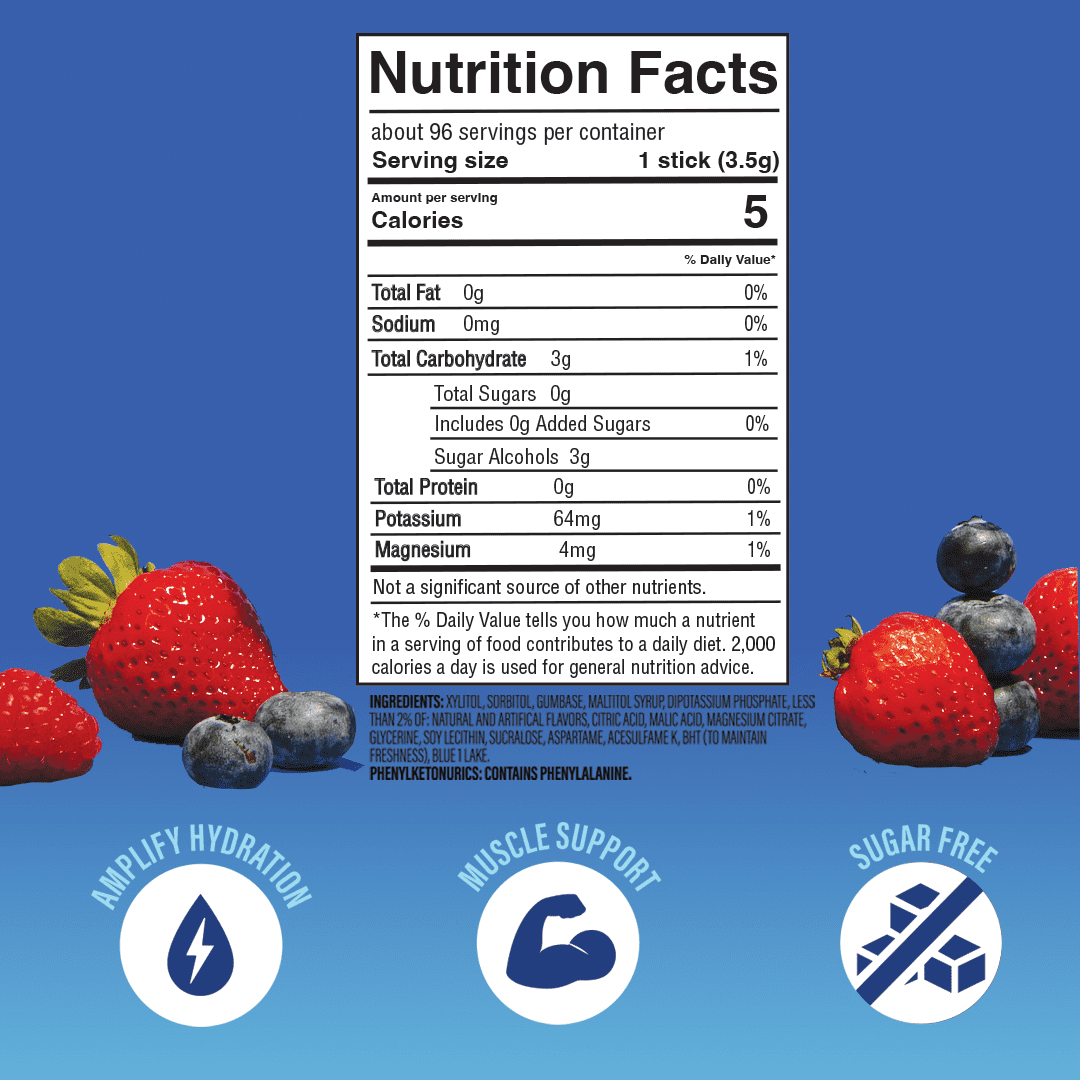 REV Electrolyte Gum, Frost Berry, Sugar-Free with Essential Electrolytes, 12 Count