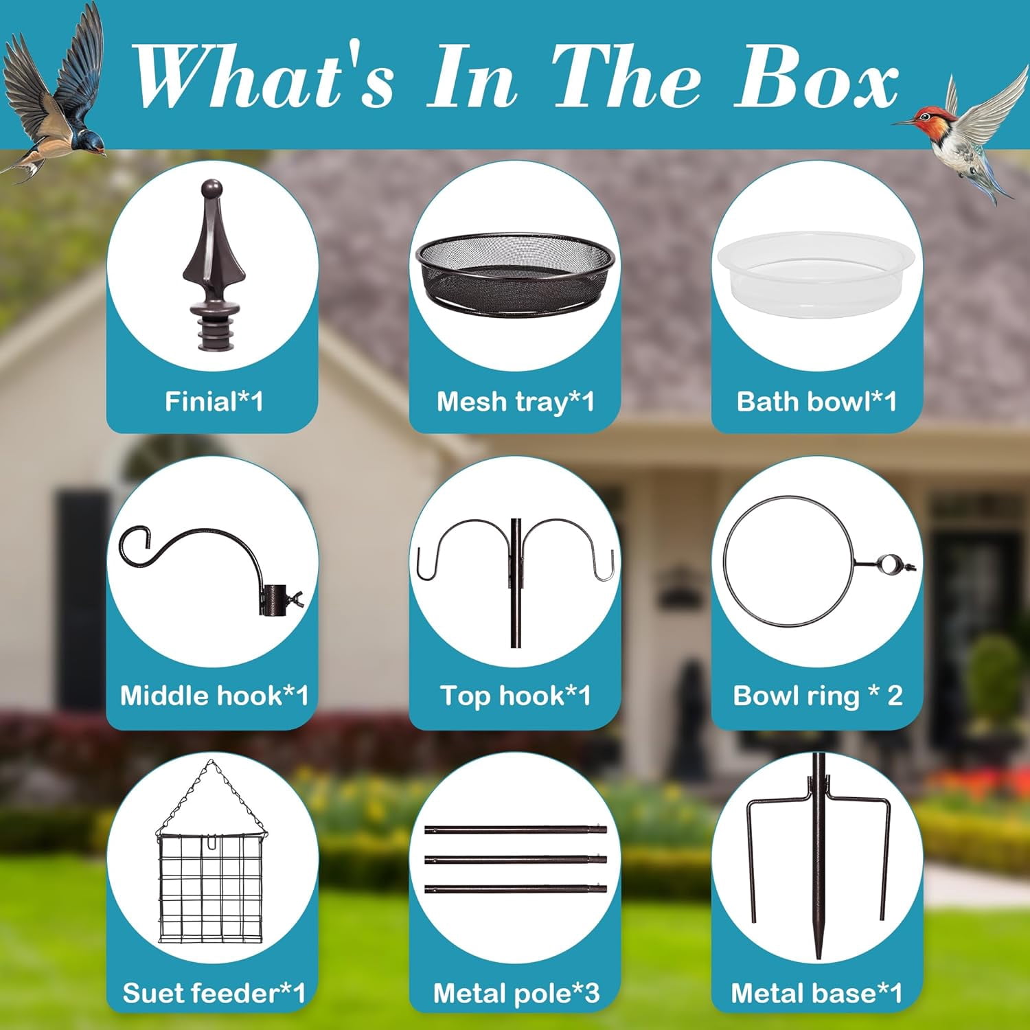 6-Hook Bird Feeding Station Kit Wild Bird Feeder Stand Pole, Multi-Feeder Hanging Kit Stand with Water Bowl