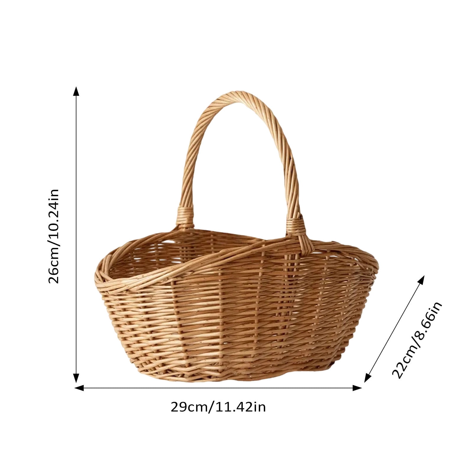 UJMNHYGT Portable Woven Picnic Basket with Handle Rattan, Artificial Wicker Easter Storage Basket for Fruits Vegetables Snacks, Garden Outdoor Gatherings Rustic Photo Props