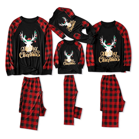 

Matching Family Pajamas Sets Christmas PJ s with Letter and Plaid Printed Long Sleeve Tee and Bottom Loungewear