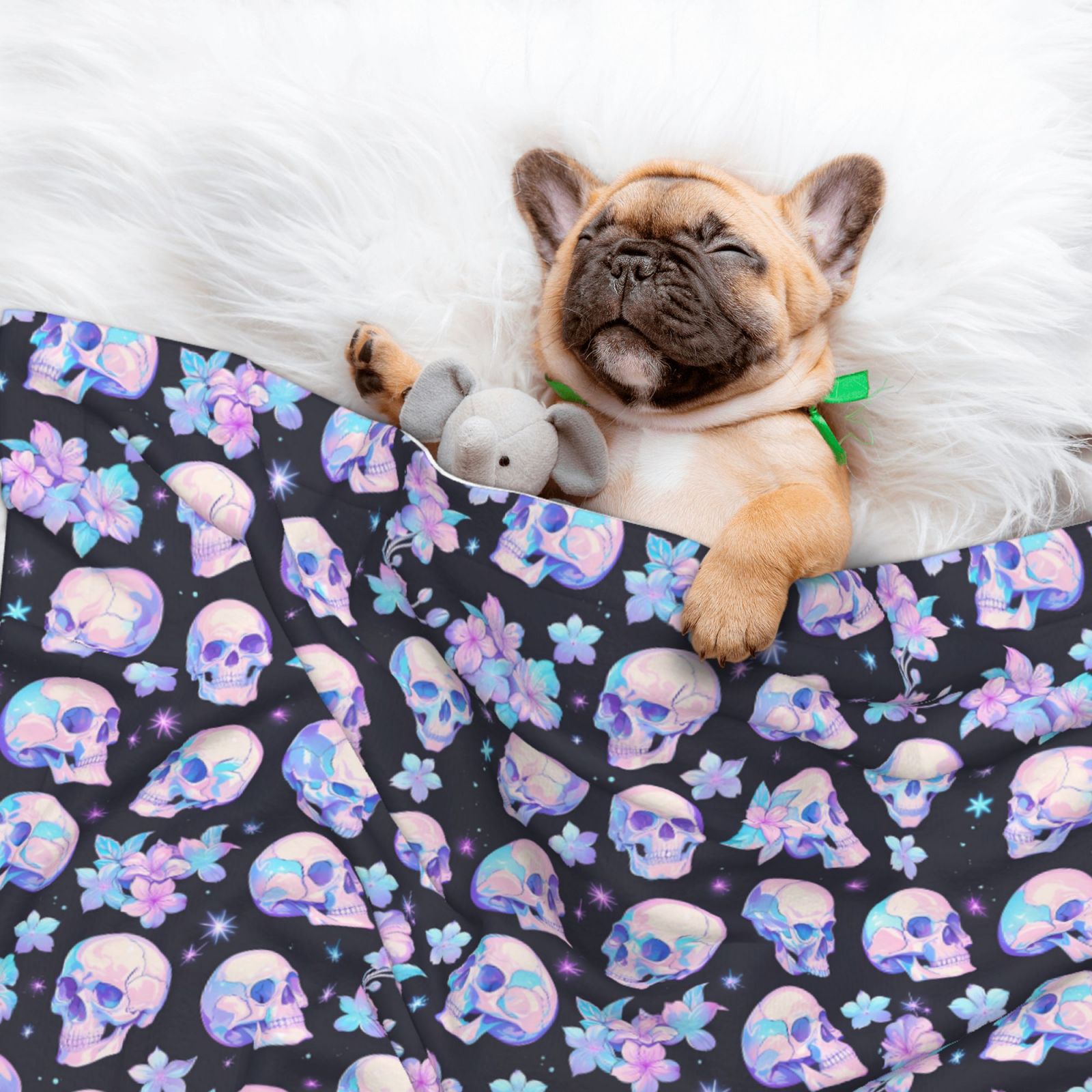Naloa crystal flower Skull Dog Blanket, 3 Sizes Cat Blanket for Indoor Cats Large Medium Small Dog Gifts-Small