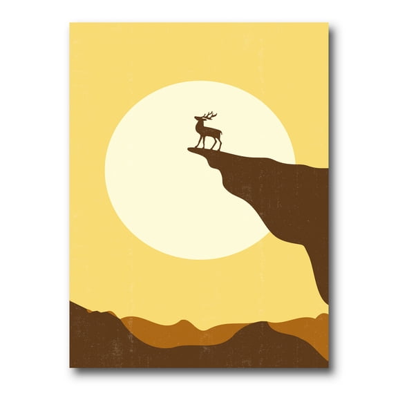 Designart ' Minimalistic Deer At Sunset On Mountain Top ' Lake House Canvas Wall Art Print