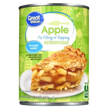 (4 Pack) Great Value Pie Filling or Topping, No Sugar Added, Apple, 20 (Best Peach Pie Filling)