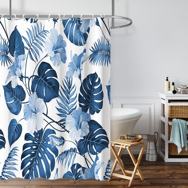 Cortina de ducha impermeable con diseño estereoscópico de hojas y flores de selva tropical, con ganchos, para baño y ducha.