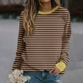 thumbnail image 2 of Oalirro Cute Long Sleeve Tops for Women Striped Print Round Neck Tops for Woman Fall and Winter Coffee Shirt, 2 of 5