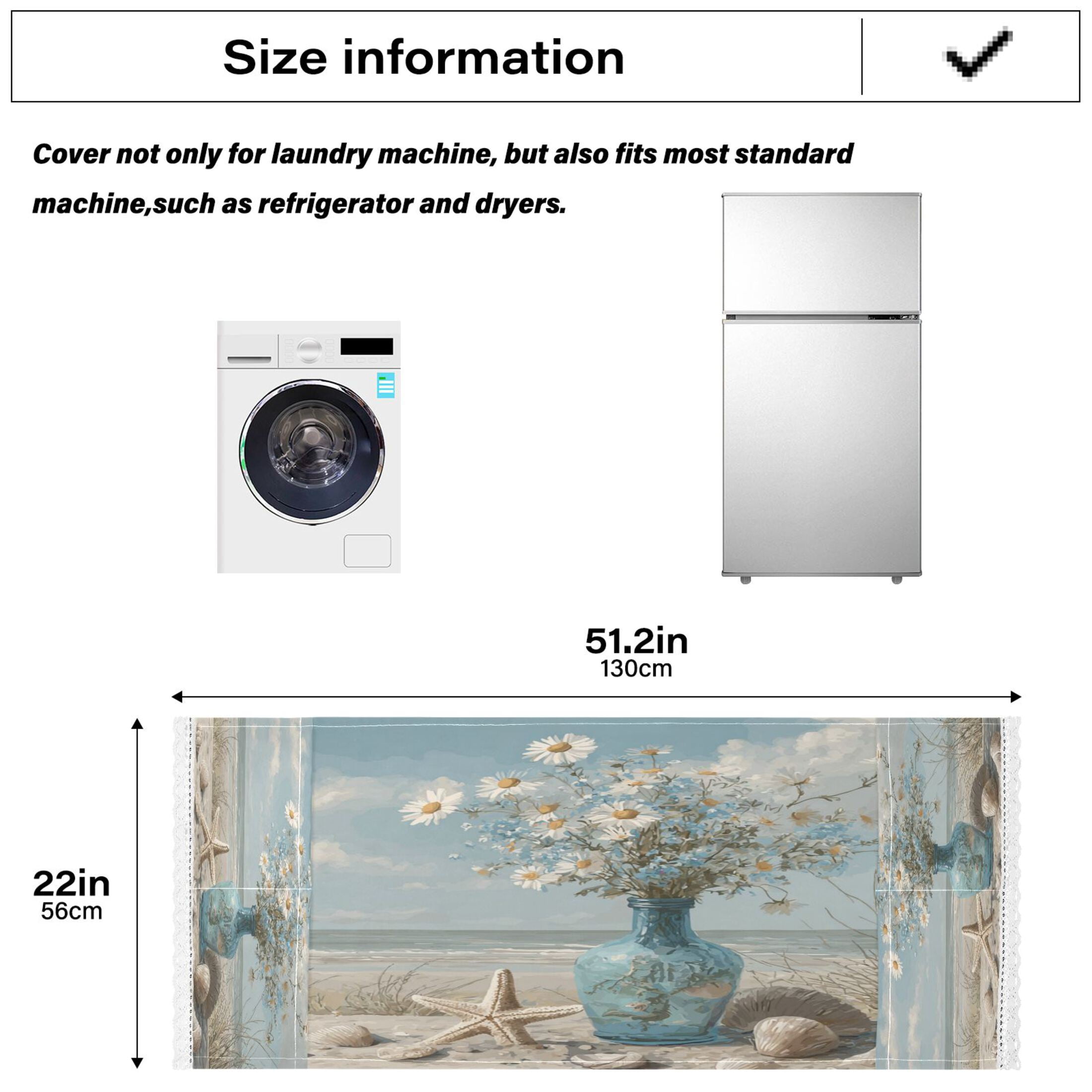 Wobogo Seaside Flowers Washing Machine Cover Dustproof Washer Dryer Cover Waterproof Laundry Room Decorative Protector
