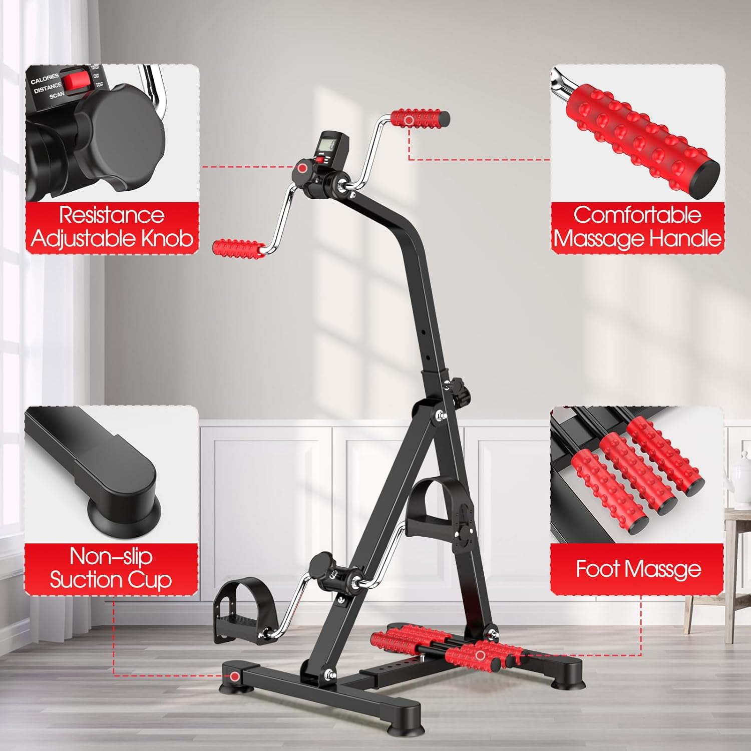 Adjustable Arm Leg Knee Pedal Exerciser for Seniors, Stroke Therapy Equipment for Adults, Portable Home Gym Equipment Mini Exercise Bike Great Gift for Elderly Rehab