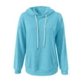 thumbnail image 4 of Women's Waffle Hooded Sweatshirt, Casual Solid Color Pullover, Soft Stretchable Hoodie, Loose Fit Long Sleeve Top, Everyday Comfort Wear, Street Style Lounge Hoodie Sky Blue XXXXXL, 4 of 5