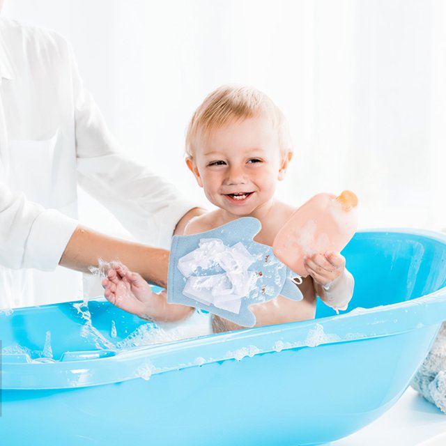 WRITWAA Home Use Baby Bath Mitt Sky Blue Exfoliating Scrubber Gentle Cleaning 1Pcs