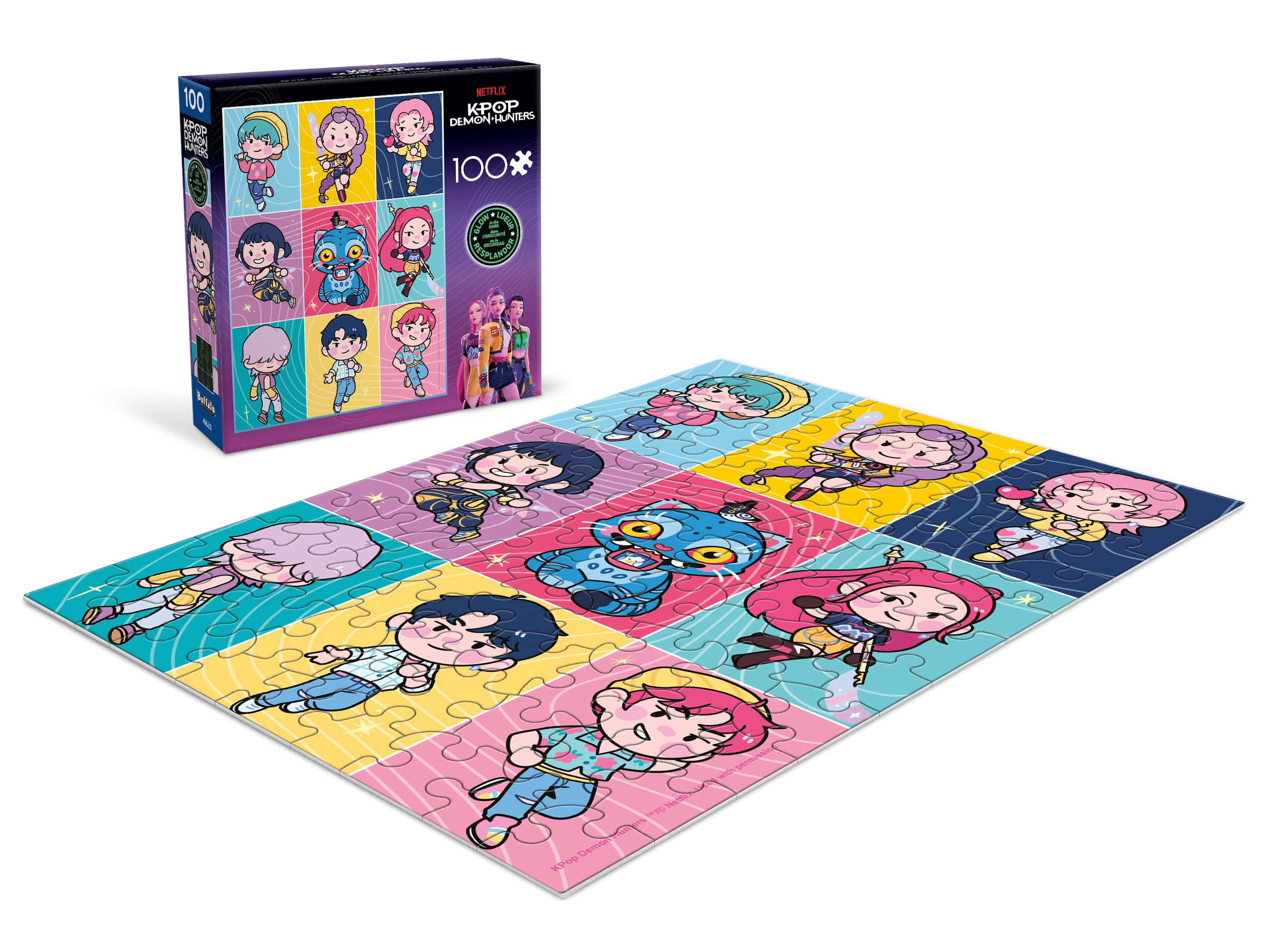 Ceaco KPop Demon Hunters Chibi Collage Glow 100-Piece Interlocking Jigsaw Puzzle for Children Ages 6+
